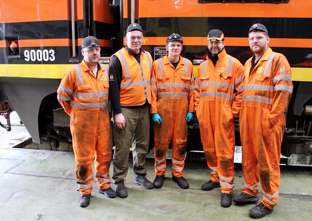 Freightliner team working on fitting RFID tags at Crewe Maintenance Facility