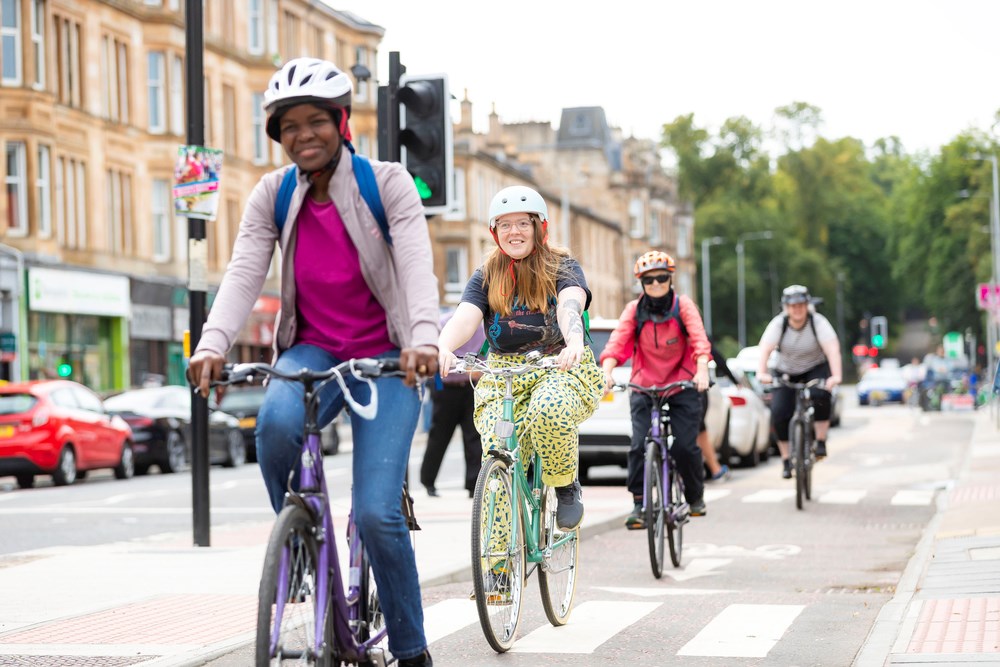 People cycling on the South City Way in Glasgow