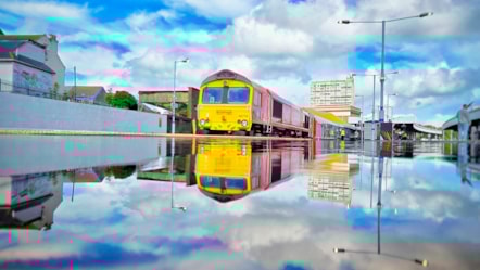 Class 66 locomotive leads 'Inspiration' exhibition train at Margate station - 2 cropped