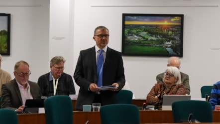 Cllr Mike Evemy at a Full Council meeting discussing LGR proposals