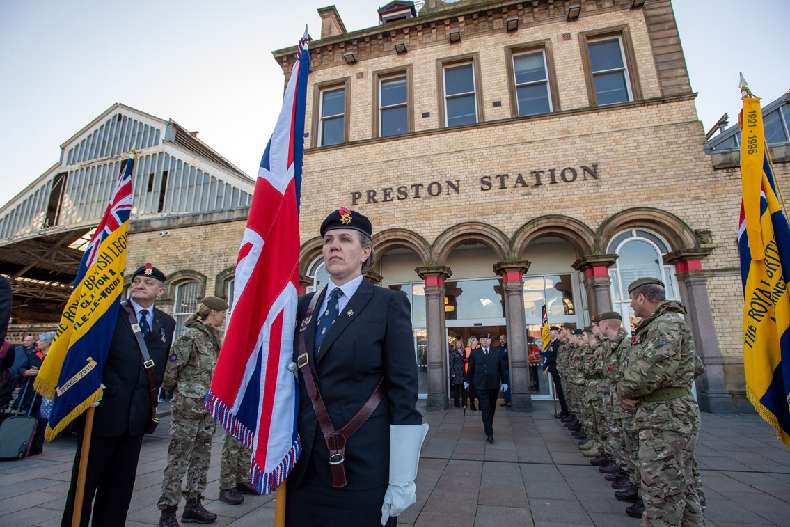 The welcoming party including cadets and the Royal British Legion awaiting Ernest's arrival in Preston