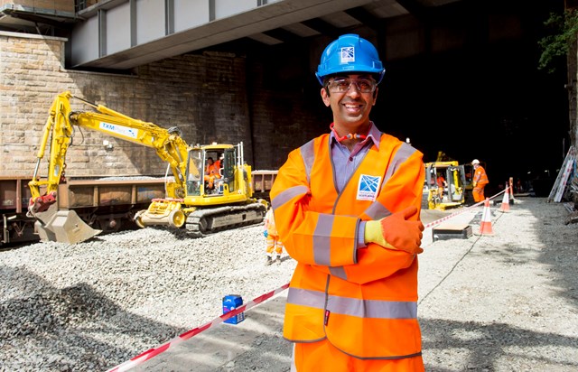 Minister views progress as engineers reach half-way in £60m tunnel renewal: EGIP Queen Street station June 3 - Transport Minister Humza Yousaf
