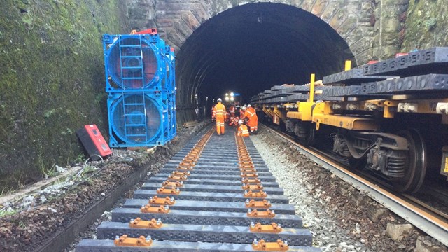 Recycled plastic sleepers laid in historic Perthshire railway tunnel: MONCRIEFFE TUNNEL (3)