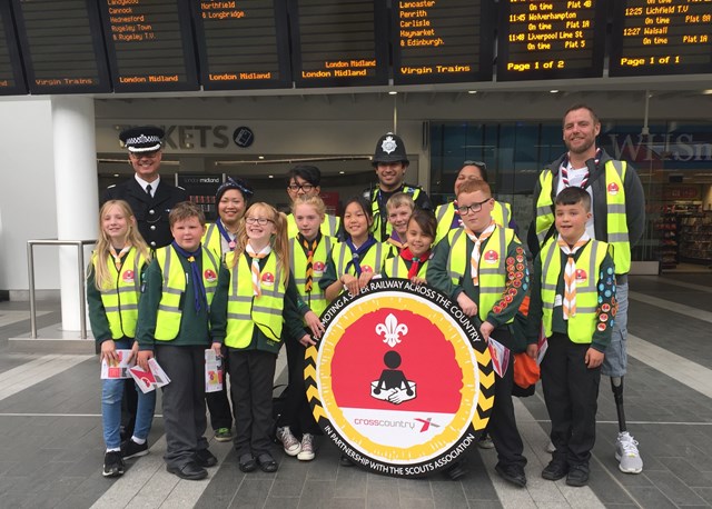 CrossCountry and Network Rail work with The Scout Association to encourage youngsters to be safe on the railway this summer: Launch of Scouts personal safety badge at Birmingham New Street