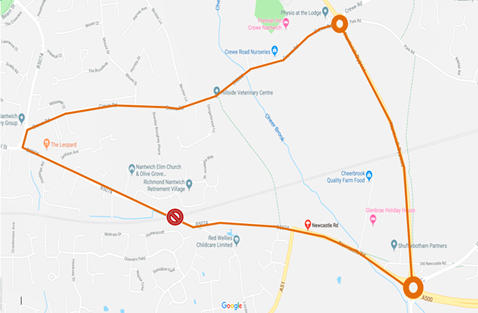 Newcastle Road level crossing - diversion route map