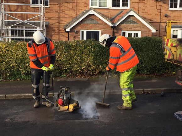 More potholes this winter due to prolonged cold and wet weather: Pothole being repaired