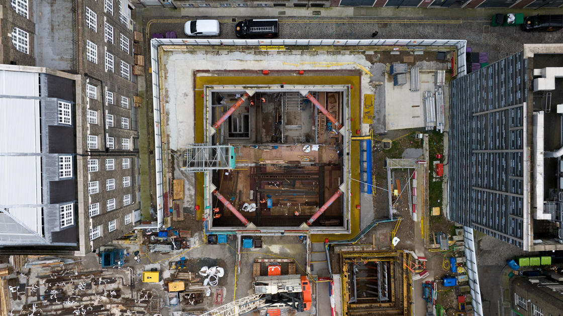 HS2's London Euston Station: Aerial view of the entrance to the traction substation tunnels at HS2's London Euston station.