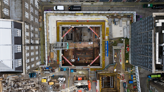 HS2's London Euston Station: Aerial view of the entrance to the traction substation tunnels at HS2's London Euston station.