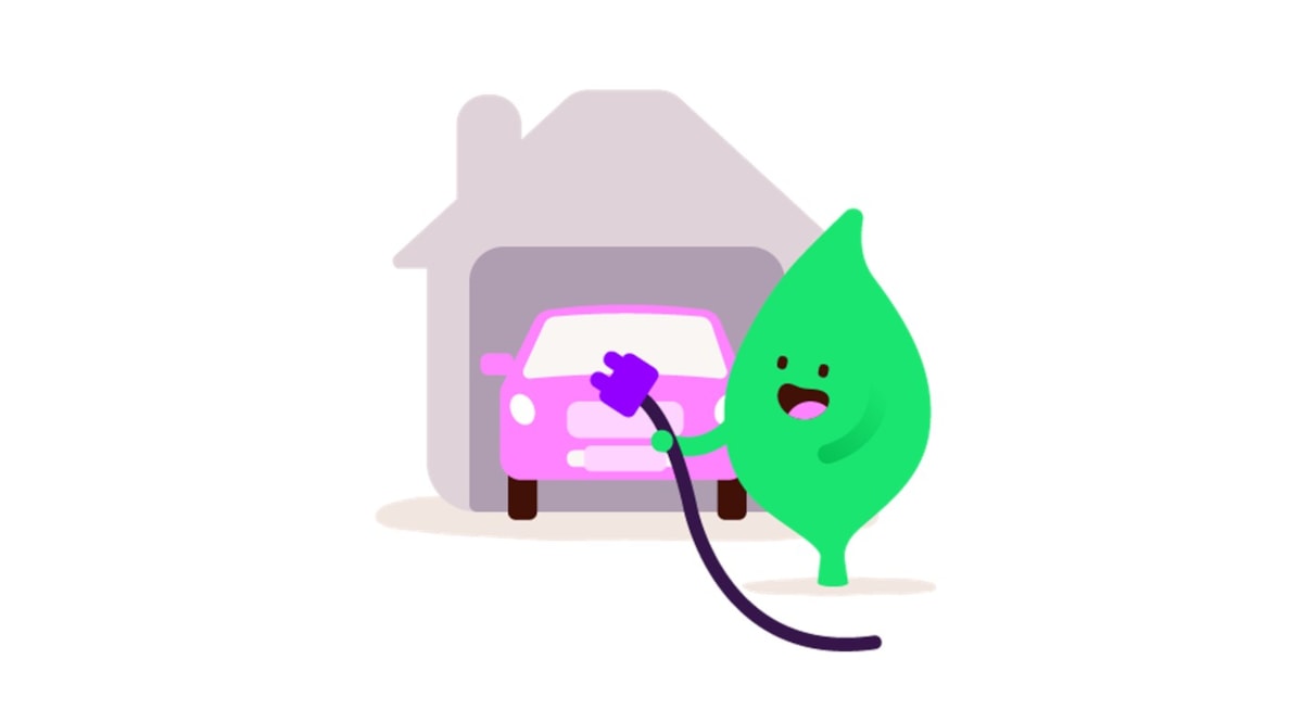 E.ON Next Leaf character charging EV