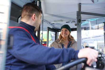 Josie Gibson on board a First Bus