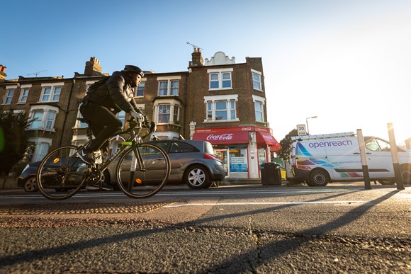 TfL unveils further plans to support increased levels of cycling in Southwark and Lambeth during pandemic: TfL Image - Person cycling along a temporary TfL cycle lane in Greenwich
