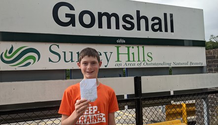 Top Trumps Max-2: Max Baker at Gomshall Station with his 'Route of the GWR' Top Trumps edition