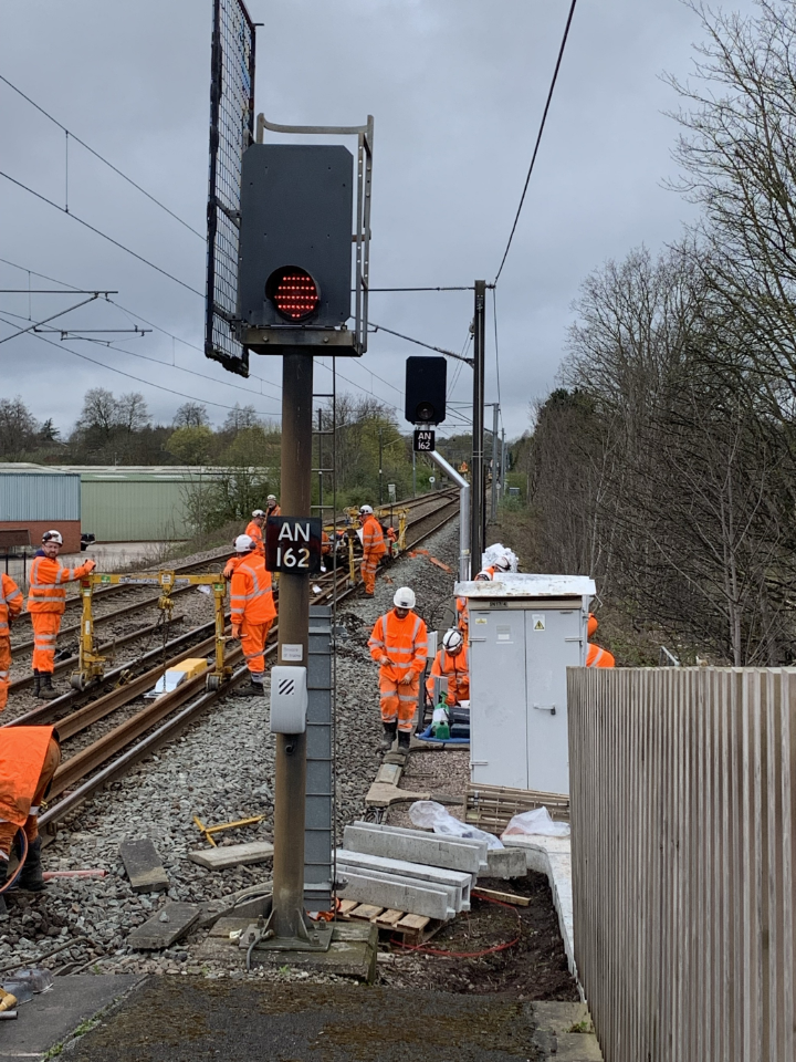 Network Rail engineers moving a signal at Lichfield Trent Valley to prepare for new trains