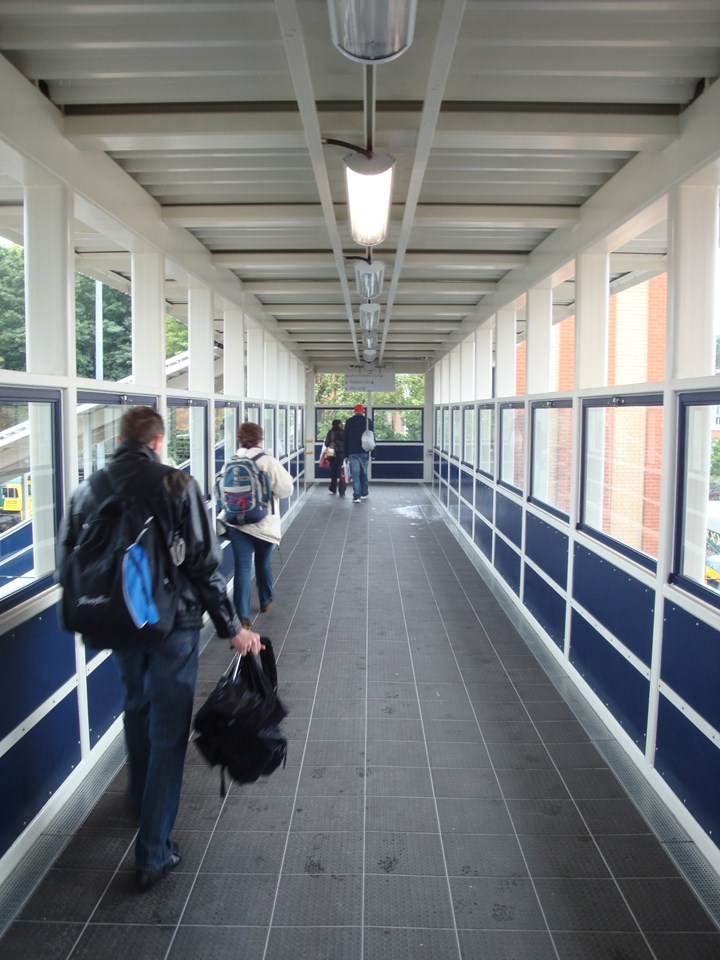 Passengers using new footbridge