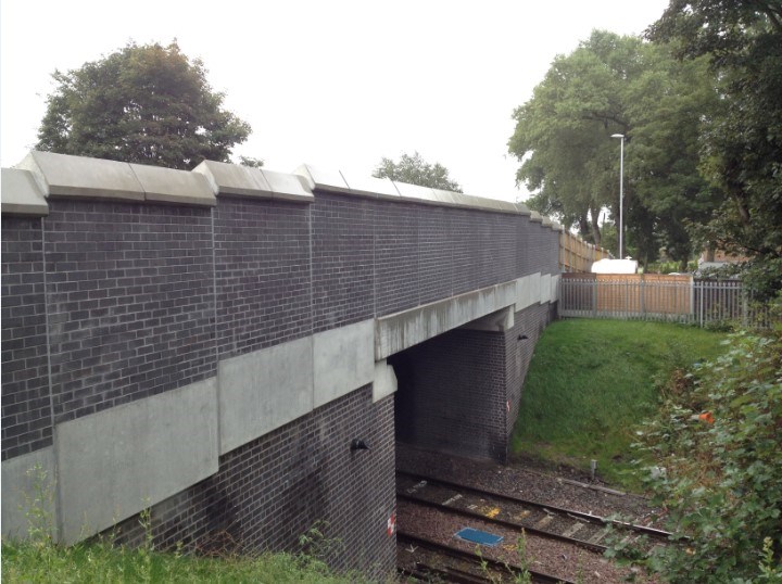 Walsall-Rugeley Electrification: Central Drive reconstructed bridge before OLE installation