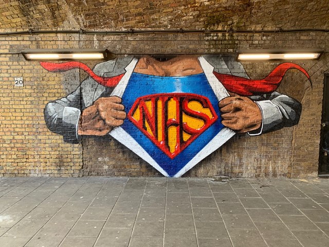 NHS heroes mural - Waterloo East: NHS heroes mural - Waterloo East. Work by Lionel Stanhope