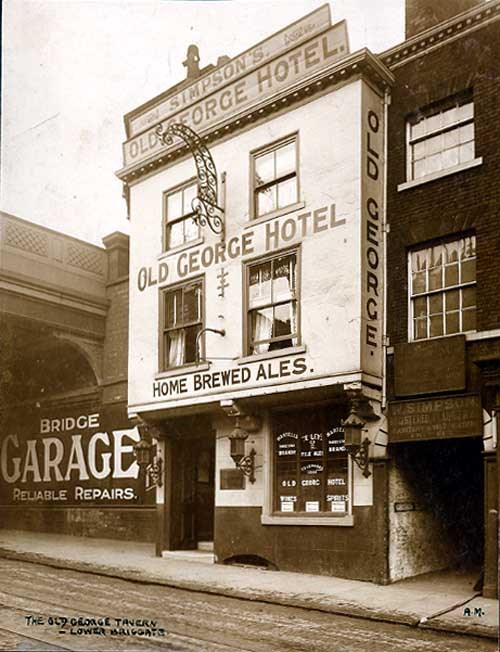 Old George Hotel: The Old George Hotel, which was once under the railway bridge on Lower Briggate, is believed to have been first owned by the Knights Templar in the 13th century. The much later photo, taken in around 1891, still shows the Templar crosses displayed on the front of the pub. Credit Leodis/Leeds Libraries