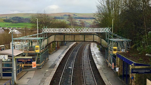 New Mills Newtown footbridge during restoration work-2