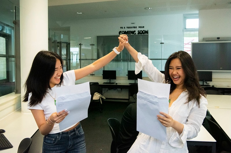 Tina and Christine, year 12 students getting their BTEC results at Skinners Academy