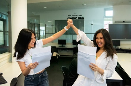 Tina and Christine, year 12 students getting their BTEC results at Skinners Academy