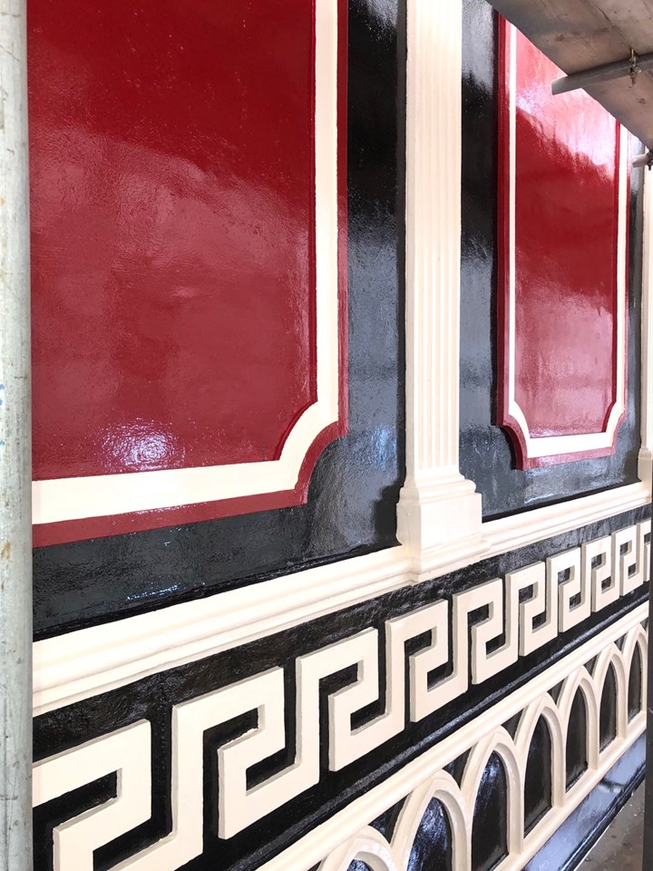 Detail of the restored paint colours on the bridges