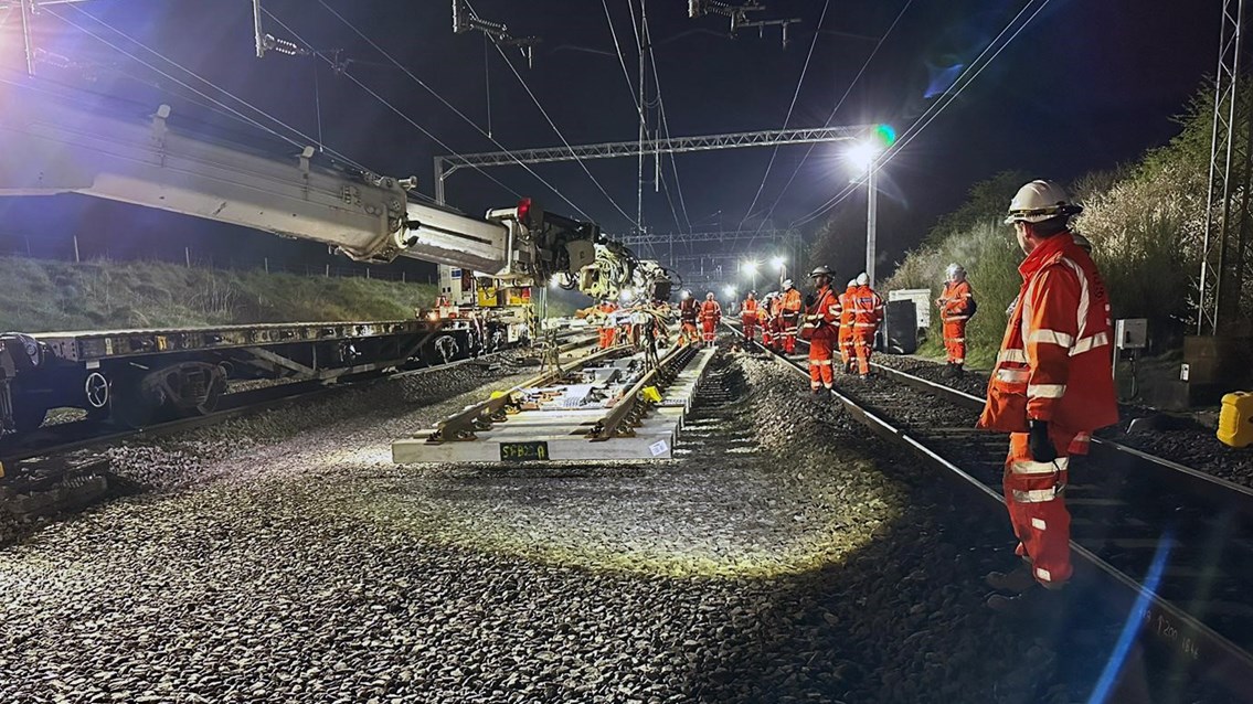 NIght shot Crewe Programme Basford Hall works 8th April 2023