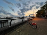 Mohammadmehdi Abadtalab captured his Santander Cycle with a vivid night sky along the Thames as dusk fell over London: Mohammadmehdi Abadtalab captured his Santander Cycle with a vivid night sky along the Thames as dusk fell over London