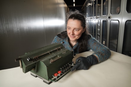 Dr Tacye Phillipson, Senior Curator of Modern Science at National Museums Scotland, with the Facit Model LX calculator