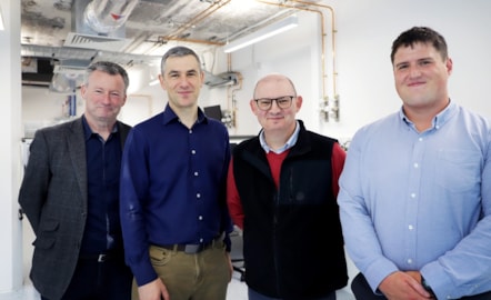 Sensor team L-R Industrial Champion John Gilhooly Dr Philip Hands Prof Marc Desmulliez research assistant Jason Norman
