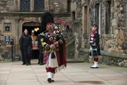 Colour Sergeant James Muir, Pipe Major the 3rd Battalion, leading the ceremonial procession of the Stone of Destiny from the Great Hall at Edinburgh Castle: (c) Rob McDougall