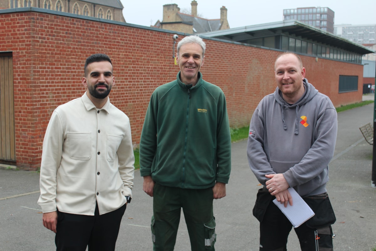 Cllr Coban, park keeper Michael and Justin Parsons from Spirit Energy