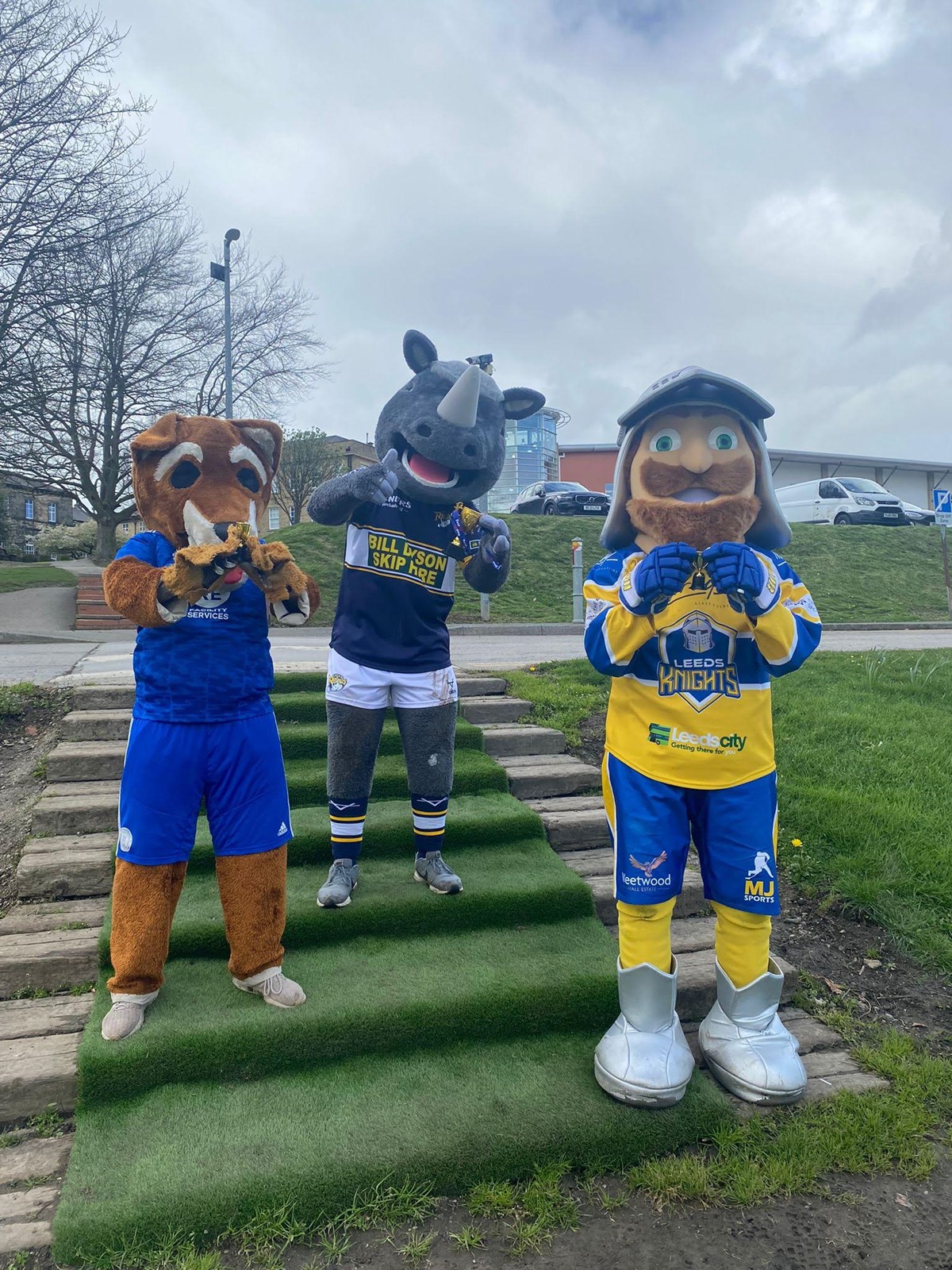 Ronnie the Rhino flanked by (left) Freddy the Fox and Leo