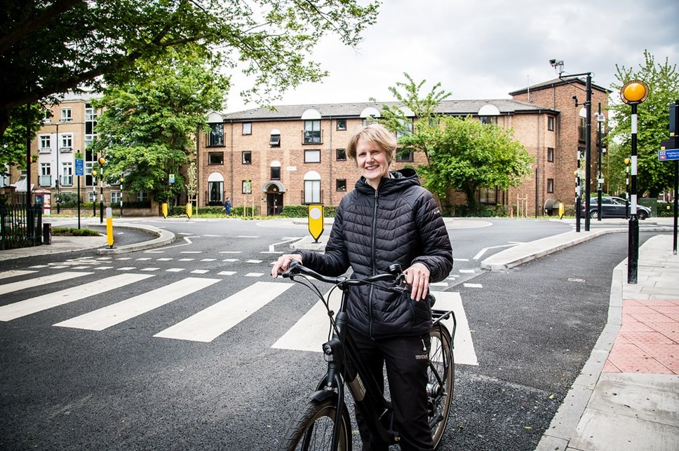 Cllr Champion on her bike on Cycleway 38 North