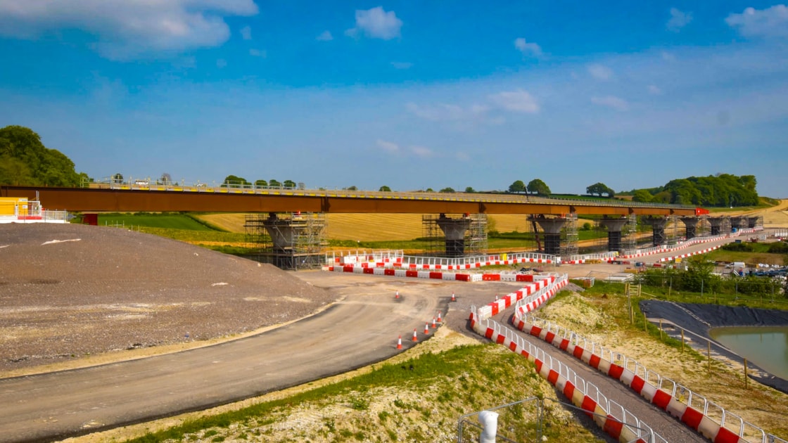 Aerial view of Wendover Dean Viaduct deck push May 2024