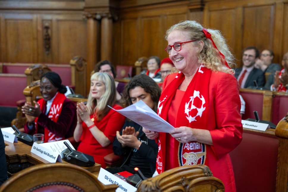 Council Leader Una O'Halloran at the Arsenal Freedom of the Borough ceremony in November 2025
