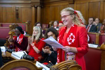 Council Leader Una O'Halloran at the Arsenal Freedom of the Borough ceremony in November 2025