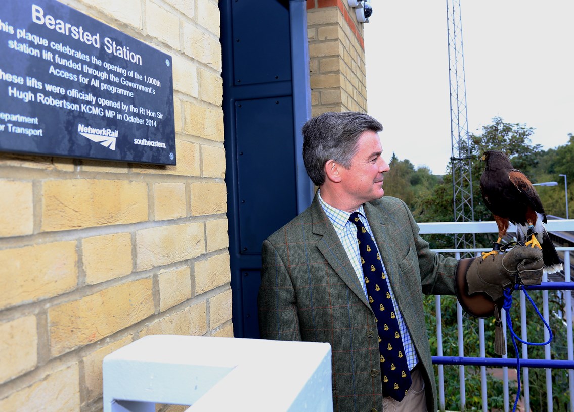 Bearsted Access for All lifts are opened by Sir Hugh Robertson MP: Bearsted Access for All lifts are opened by Sir Hugh Robertson MP and Keye the Harris hawk from Leeds Castle