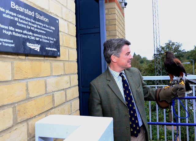 Bearsted Access for All lifts are opened by Sir Hugh Robertson MP: Bearsted Access for All lifts are opened by Sir Hugh Robertson MP and Keye the Harris hawk from Leeds Castle