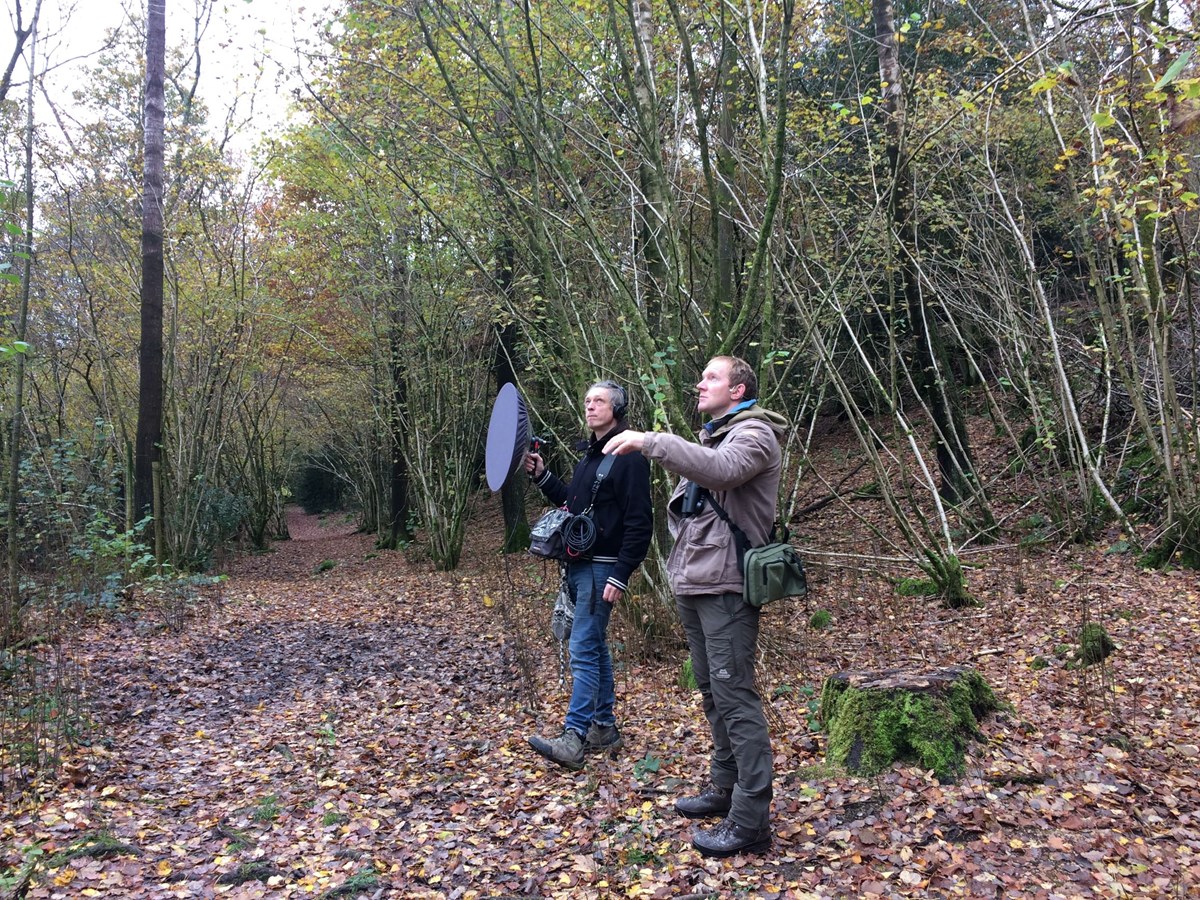 Corncrake recording, sound artist Dan Fox left with ecologist Mike Douglas 