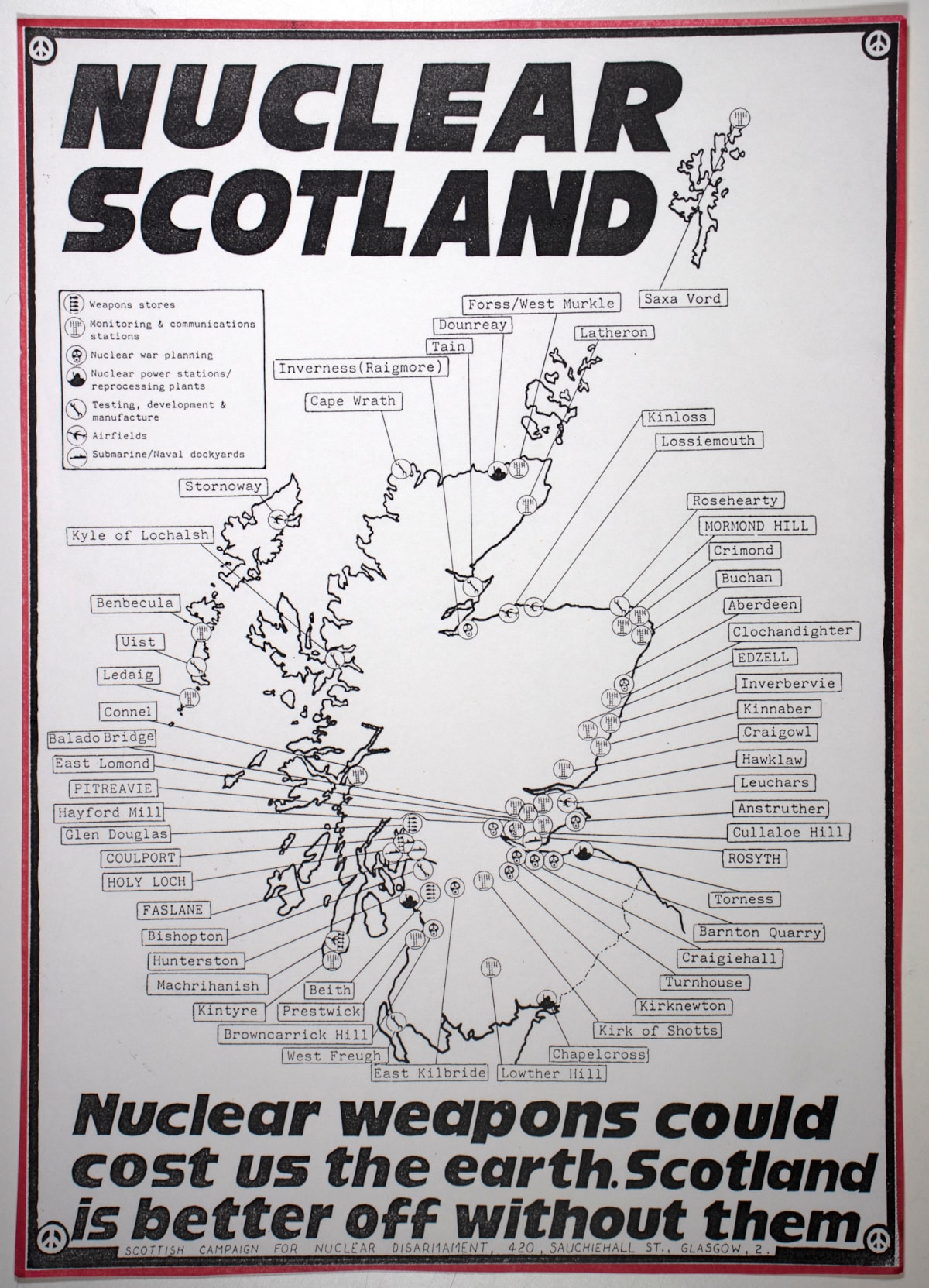 The Scottish Campaign for Nuclear Disarmament produced this annotatedmap c.1980s Image © National Museums Scotland