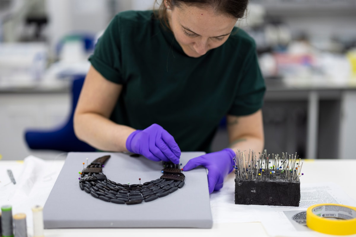 Conservator Bethan Bryan works on the Balgay necklace.  Photo © Duncan McGlynn (7)