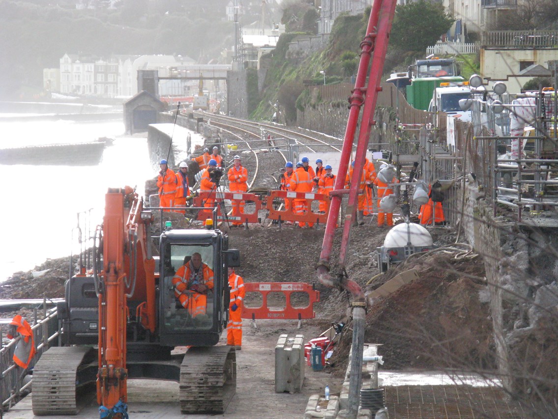 Repairs to the railway at Dawlish: Repairs to the sea wall at Dawlish