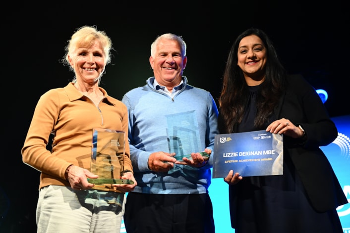 Sports Awards - Lifetime Achievement Award: Lizzie Deignan MBE and Paul Care both won a Lifetime Achievement Award. Pictured is Lizzie's aunt Anne Latham and Paul's former teacher and coach Pete Latham, with Councillor Salma Arif.
Picture: SWPix.com