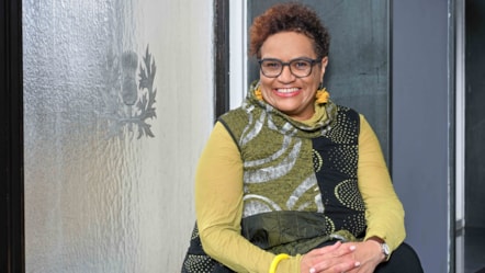 Poet and novelist Jackie Kay at the National Library of Scotland. The National Library has acquired her literary archive for the national collections. Credit: Neil Hanna