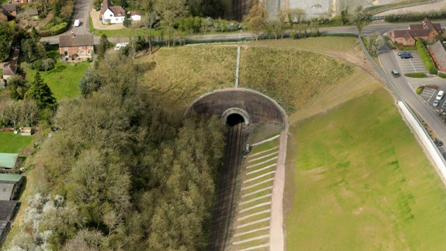 Chiltern and CrossCountry passengers to benefit from track upgrades: Harbury tunnel aerial view - April 2021