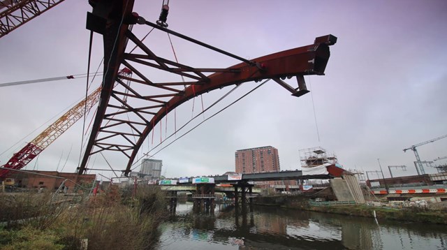 Better journeys ahead as the Ordsall Chord reaches its final stages: Ordsall Chord being lifted into place on Tuesday 21 February 2017
