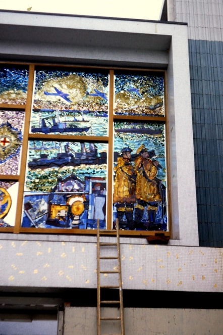 Original 1969 photo of the Battle of the Atlantic Panel being assembled credit Stourbridge Glass Museum
