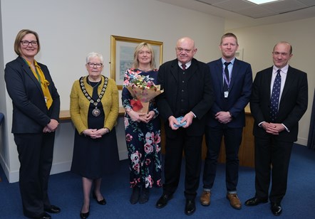 Foster carer Alex Allison with his daughter Mel Wilmott and Darren Mutter, Will Bramble, Pat Davies, Tessa Hodgson at a presentation for his 30 years as foster carer.