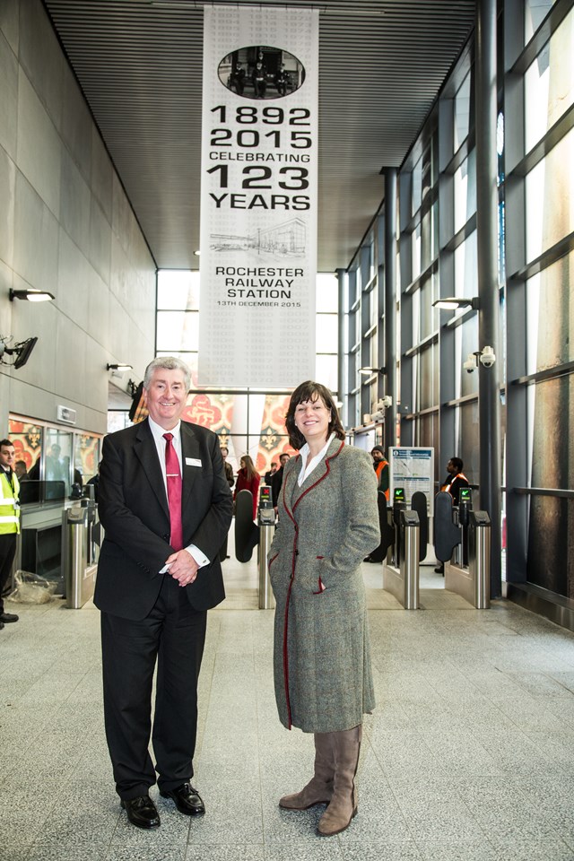 New Rochester station: Rail Minister Claire Perry and Network Rail route managing director Alasdair Coates in the new station at Rochester
