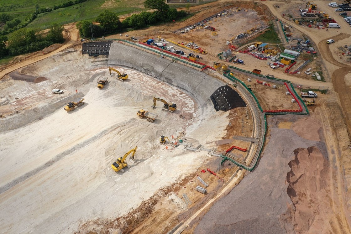 South Portal Site Aerial One June 2020: The South Portal Site is the largest construction site on Phase One (London to Birmingham) and HQ for main works contractor, Align JV. Launch point for the two Chiltern Tunnel TBMs, they will tunnel the longest bore on the HS2 project.